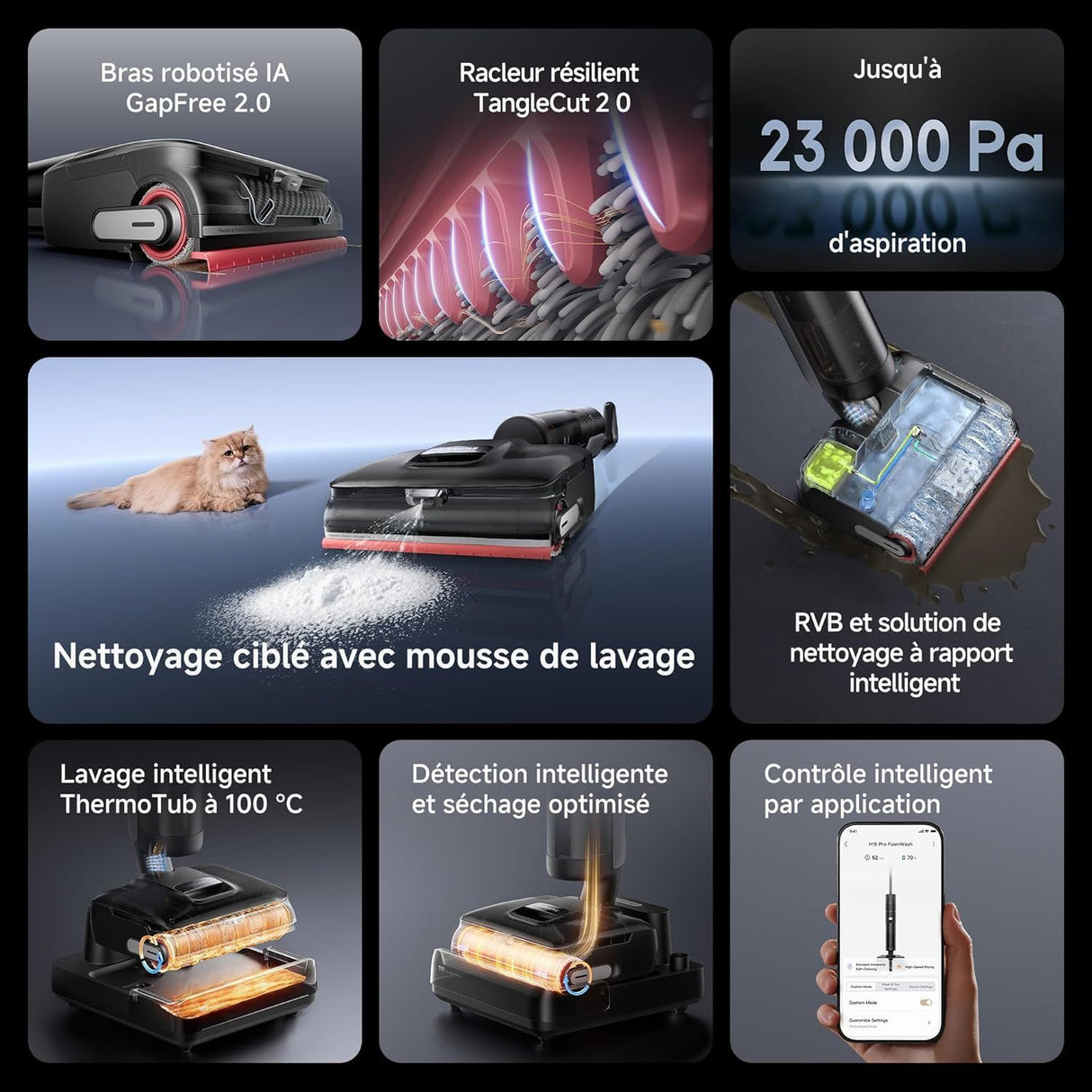 DREAME H15 Pro FoamWash - Aspirateur Laveur - Nettoyage Ciblé - Solution a Rapport Intelligent - Bras Robotisé IA 2.0- TangleCut 2.0