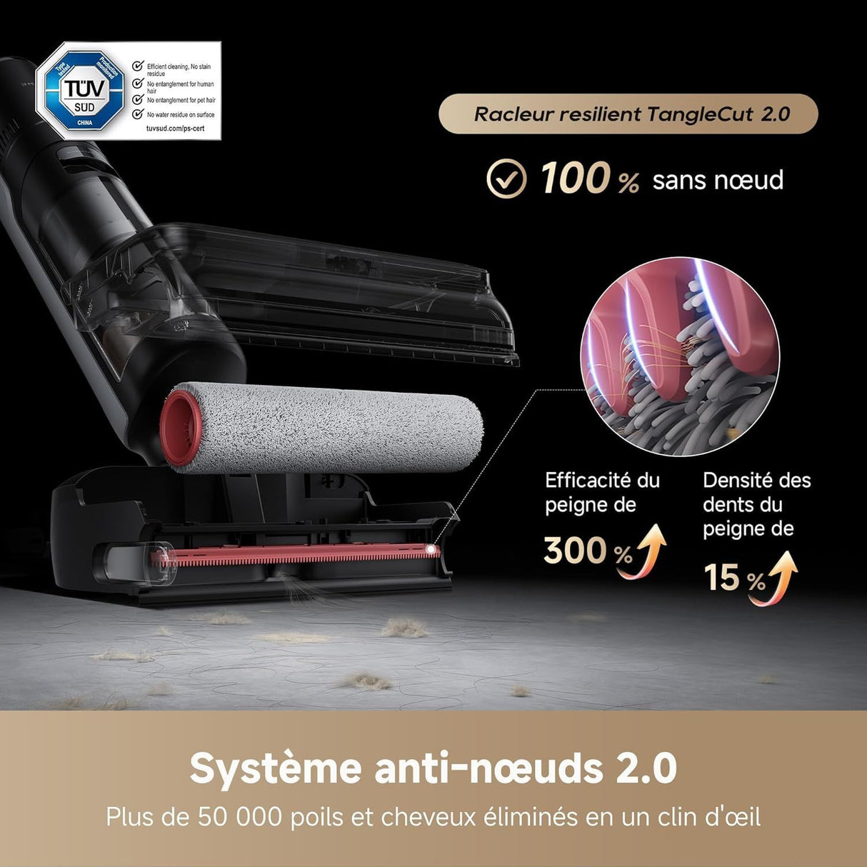 DREAME H15 Pro FoamWash - Aspirateur Laveur - Nettoyage Ciblé - Solution a Rapport Intelligent - Bras Robotisé IA 2.0- TangleCut 2.0