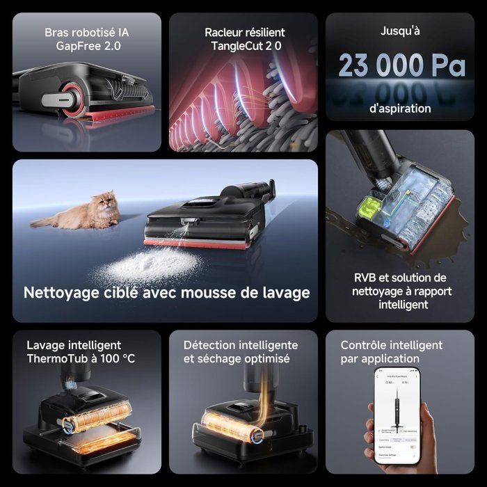 DREAME H15 Pro FoamWash - Aspirateur Laveur - Nettoyage Ciblé - Solution a Rapport Intelligent - Bras Robotisé IA 2.0- TangleCut 2.0