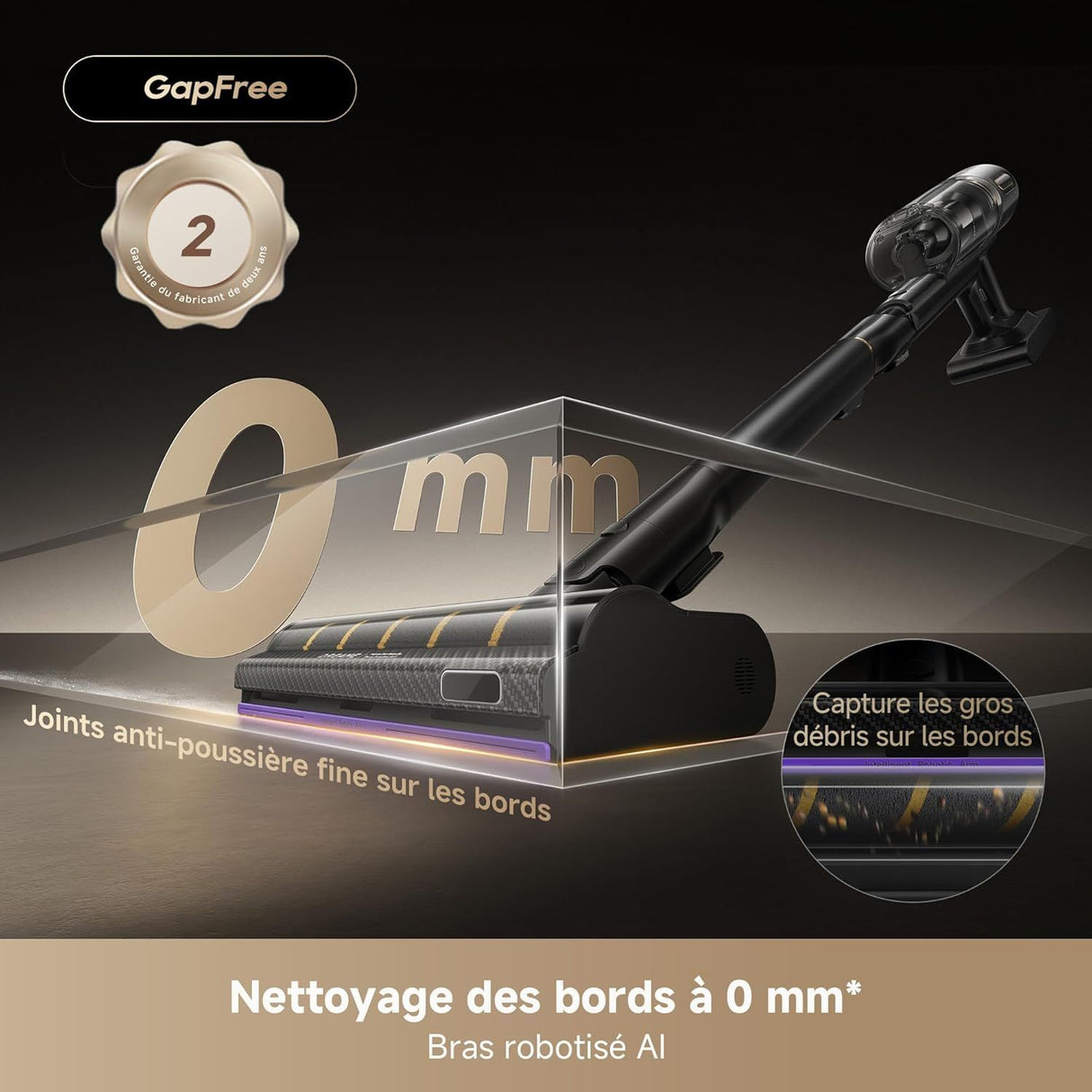 DREAME V20 Pro - Aspirateur Balai sans Fil - Nettoyage des Bords a 0 mm - Sols Durs, Tapis et Poils - Puissance Aspiration 210AW