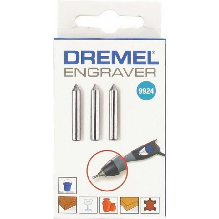 Lot de 3 Pointes Carbure DREMEL 9924 (Gravure sur Bois, MÈtaux, Plastiques pour Graveur Dremel 290)