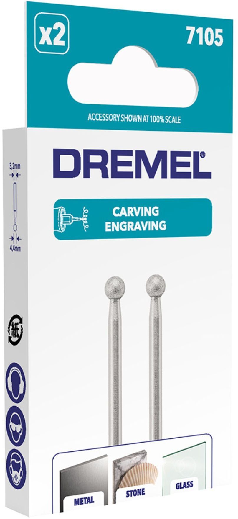 DREMEL - Lot de 2 pointes diamantées 4,4mm 7105 - Pour bois, céramique, verre et pierres semi-précieuses