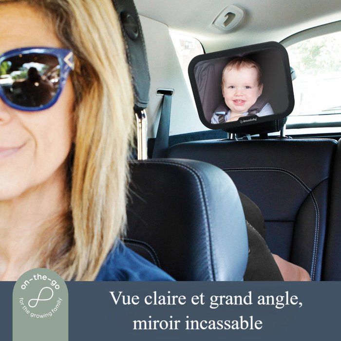 Grand miroir réglable - DREAMBABY - Pour siege arriere de bébé - Rectangulaire - Noir - 20 x 24 cm