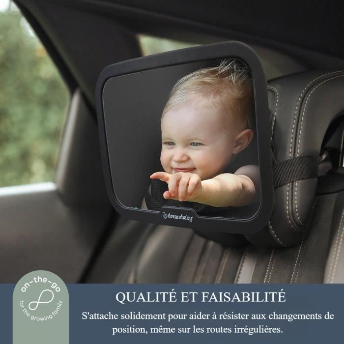 Grand miroir rétroviseur rectangulaire - DREAMBABY - Réglable pour siege arriere - 20 x 24 cm - Noir