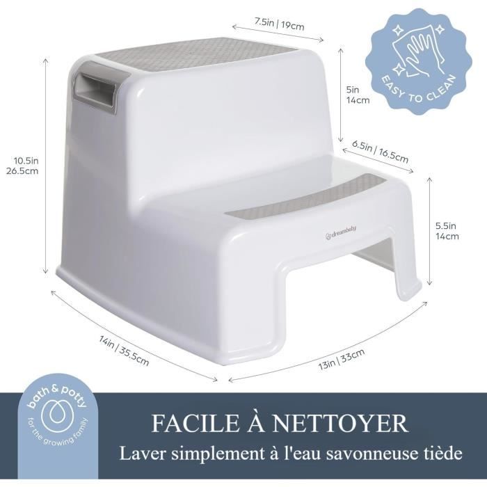 Tabouret marchepied - DREAMBABY - 2 Up - Antidérapant et texturé - Jusqu'a 80 kg pour les petits et les adultes - Gris