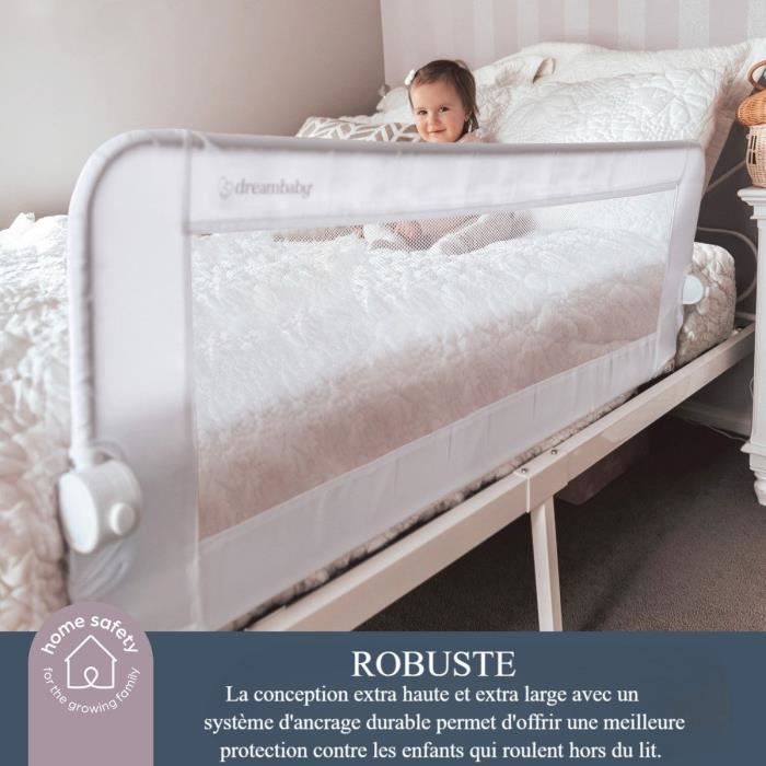 Barriere de lit Dreambaby Nicole - lits encastrés et aux lits plats- Mesurant 150 cm de large et 50 cm de haut - Gris