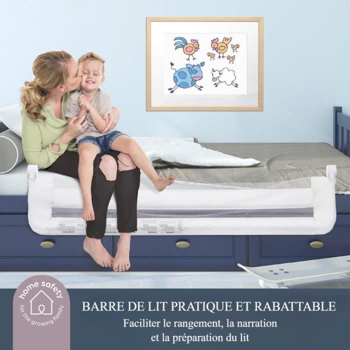 Barriere de lit Dreambaby Nicole - lits encastrés et aux lits plats- Mesurant 150 cm de large et 50 cm de haut - Gris