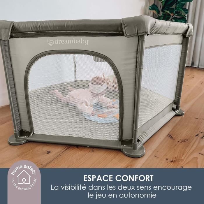 Parc Explore - DREAMBABY - 6 côtés avec base en tissu et cadre rembourré - Ø 1,40 m - H 70 cm - Taupe