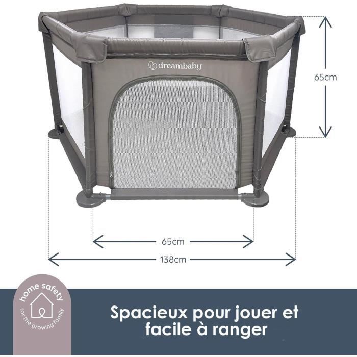 Parc Explore - DREAMBABY - 6 côtés avec base en tissu et cadre rembourré - Ø 1,40 m - H 70 cm - Taupe