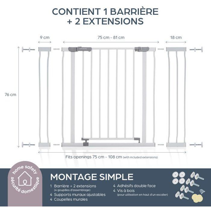 Barriere de sécurité - DREAMBABY - Ava - Montée sur pression - Pour 75-108 cm, 76 cm de hauteur