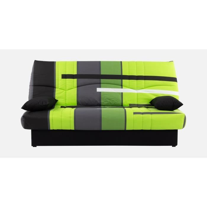 Canapé convertible clic clac 3 places - Tissu motif Piste vert - L 190 x P 92 cm - DREAM - Style Contemporain