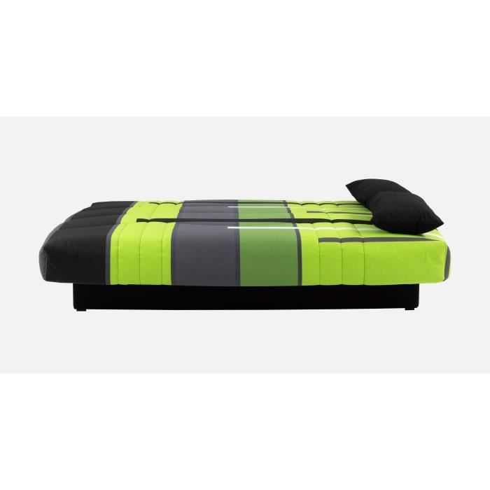 Canapé convertible clic clac 3 places - Tissu motif Piste vert - L 190 x P 92 cm - DREAM - Style Contemporain