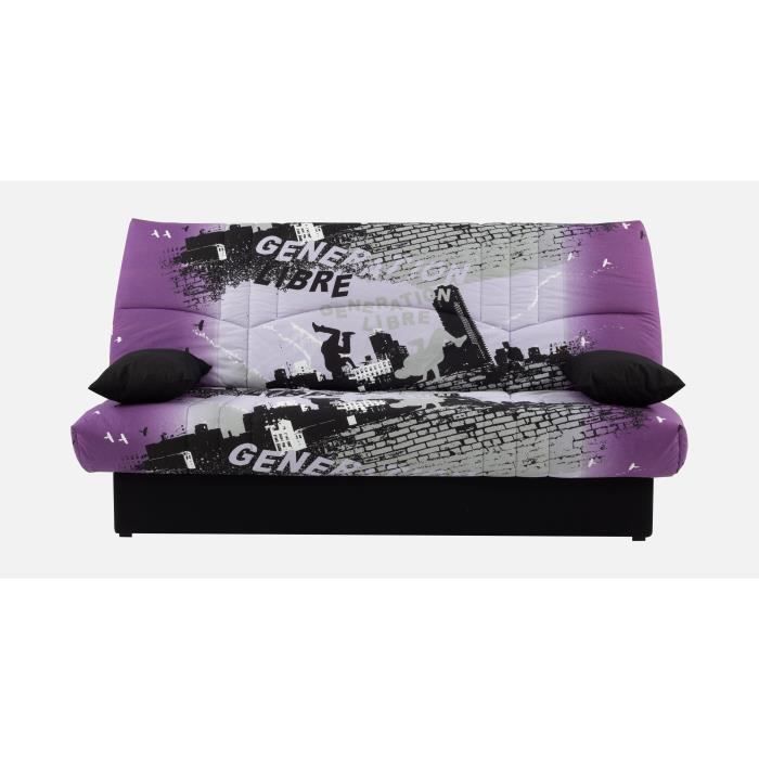 Canapé convertible clic clac 3 places - Tissu motif Street City - L 190 x P 92 cm - DREAM - Style Contemporain