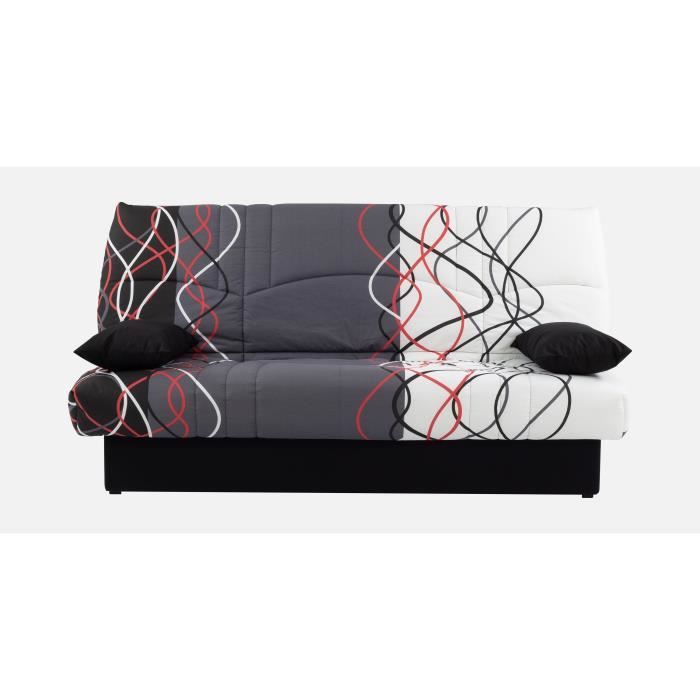 Canapé convertible clic clac 3 places - Tissu motif Graffiti rouge & noir - L 190 x P 92 cm - DREAM - Style Contemporain