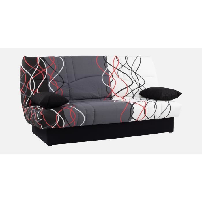 Canapé convertible clic clac 3 places - Tissu motif Graffiti rouge & noir - L 190 x P 92 cm - DREAM - Style Contemporain