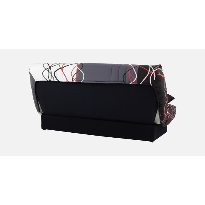Canapé convertible clic clac 3 places - Tissu motif Graffiti rouge & noir - L 190 x P 92 cm - DREAM - Style Contemporain