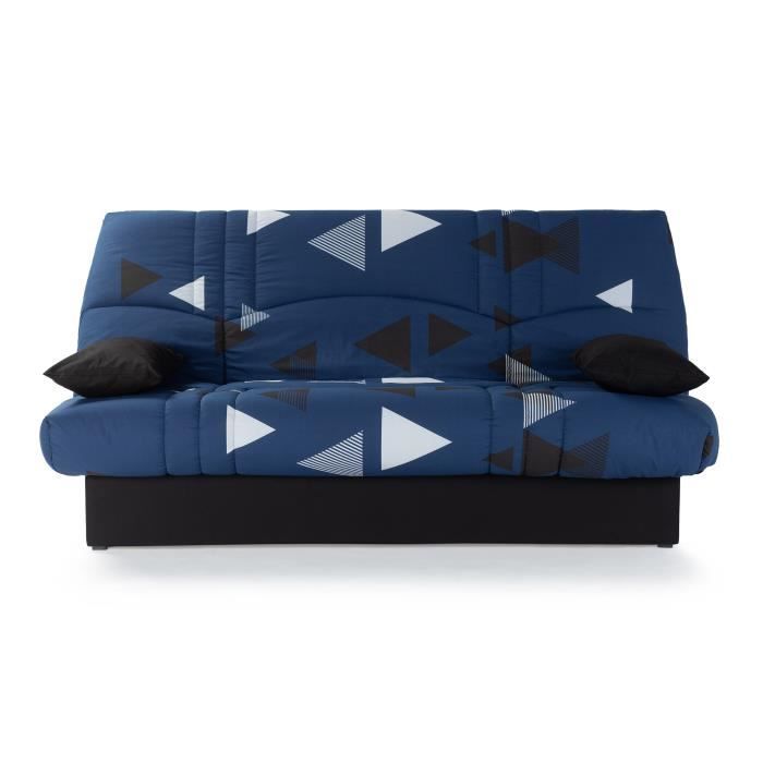 Canapé convertible clic clac 3 places - Tissu motif Bikini bleu - L 190 x P 92 cm - DREAM - Style Contemporain