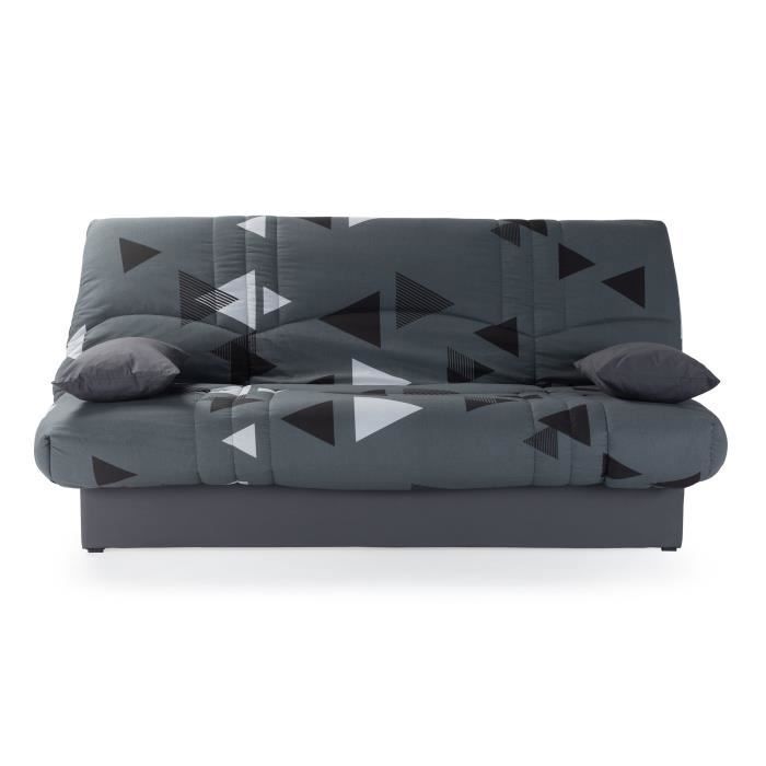 Canapé convertible clic clac 3 places - Tissu motif Bikini gris - L 190 x P 92 cm - DREAM - Style Contemporain