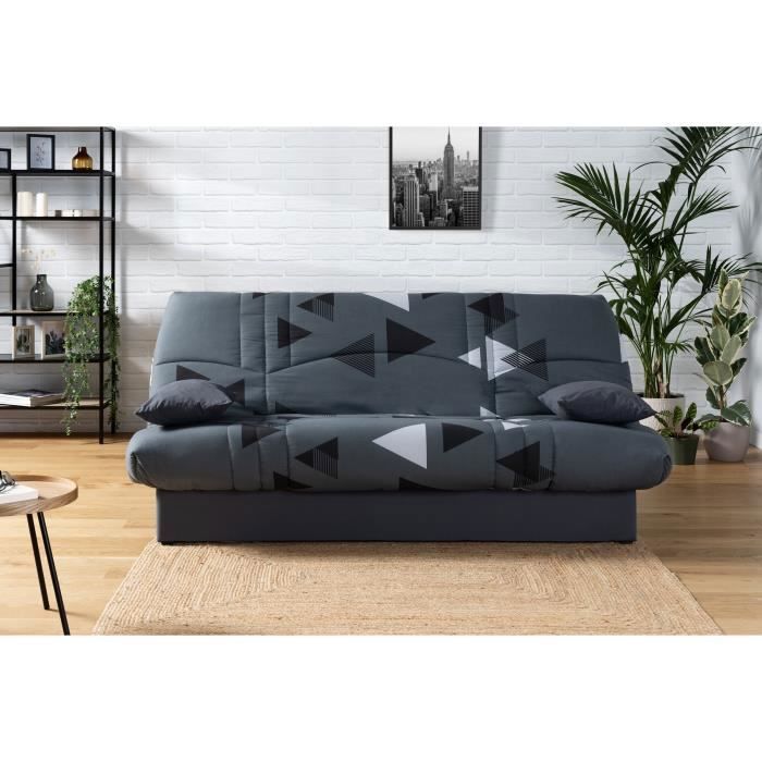 Canapé convertible clic clac 3 places - Tissu motif Bikini gris - L 190 x P 92 cm - DREAM - Style Contemporain