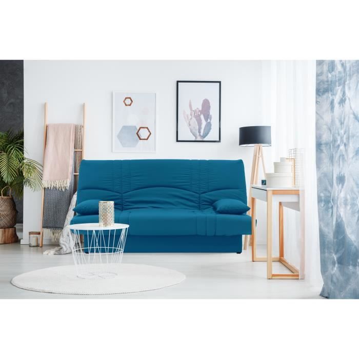 Canapé convertible clic clac 3 places - Tissu Bleu canard - L 190 x P 92 cm - DREAM - Style Contemporain