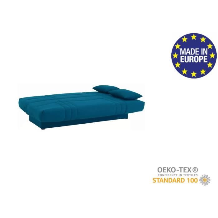 Canapé convertible clic clac 3 places - Tissu Bleu canard - L 190 x P 92 cm - DREAM - Style Contemporain