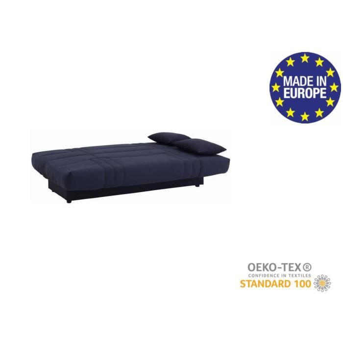 Canapé convertible clic clac 3 places - Tissu Bleu foncé - L 190 x P 92 cm - DREAM - Style Contemporain