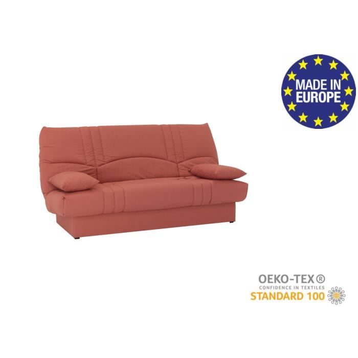 Canapé convertible clic clac 3 places - Tissu Terracotta - L 190 x P 92 cm - DREAM - Style Contemporain