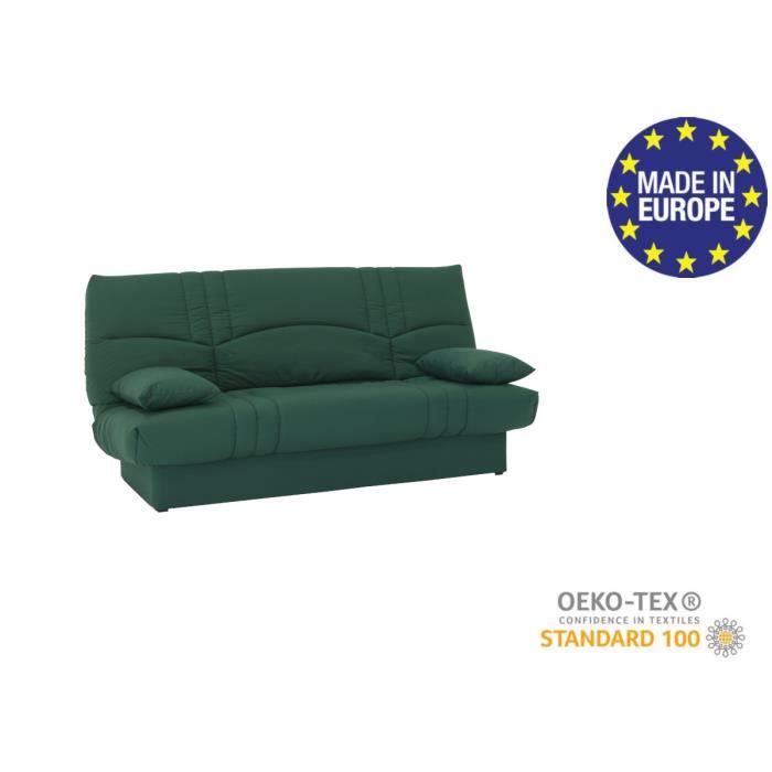 Canapé convertible clic clac 3 places - Tissu Vert foret - L 190 x P 92 cm - DREAM - Style Contemporain
