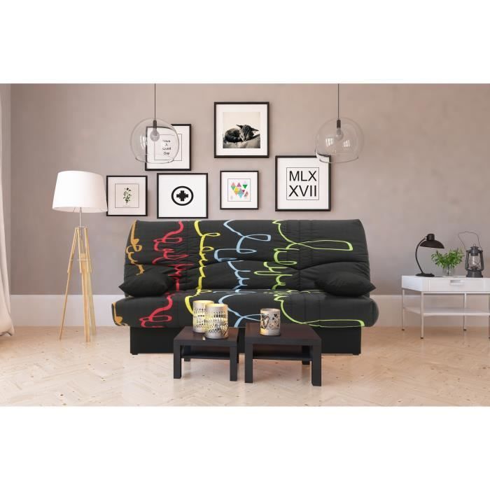 Canapé convertible clic clac 3 places - Tissu motif Graffiti - L 190 x P 92 cm - DREAM - Style Contemporain