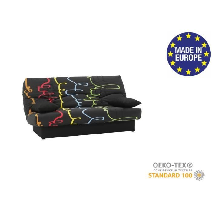 Canapé convertible clic clac 3 places - Tissu motif Graffiti - L 190 x P 92 cm - DREAM - Style Contemporain