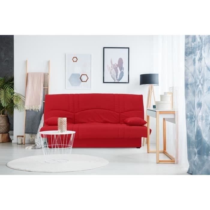 Canapé convertible clic clac 3 places - Tissu Rouge - L 190 x P 92 cm - DREAM - Style Contemporain