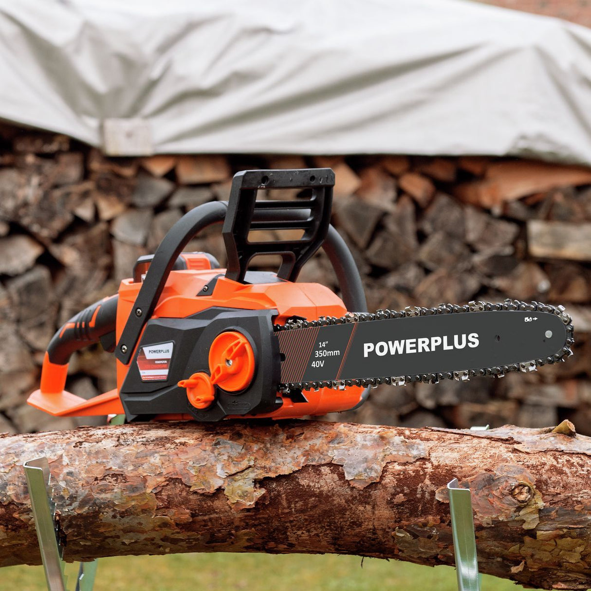Tronçonneuse a Batterie - Dual Power - POWDPGCSS2 - Élagueuse sur batterie de 40 V - Guide de 350 mm - Batterie et chargeur inclus