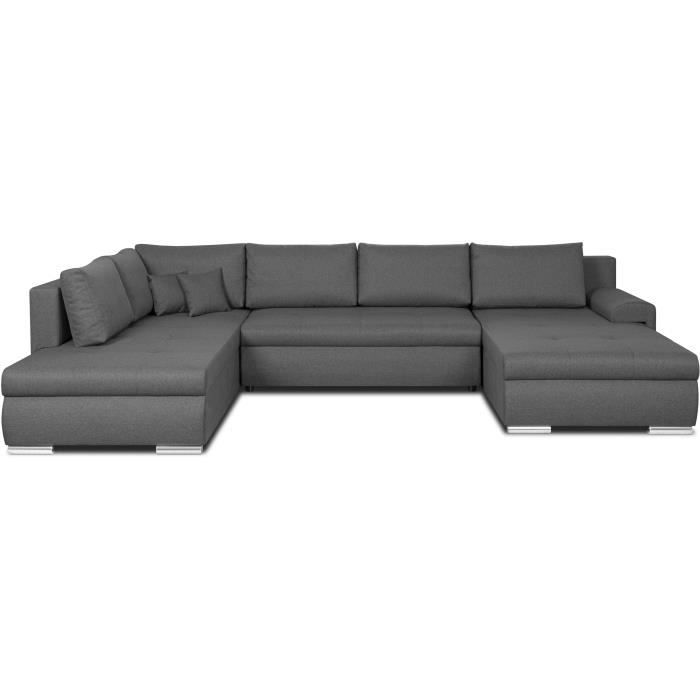 CanapÈ d'angle panoramique convertible - 7 places - INDIAN - Tissu 100% polyester - Gris - L360 x P228 cm