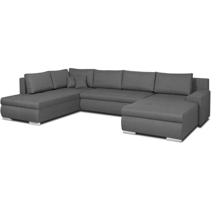CanapÈ d'angle panoramique convertible - 7 places - INDIAN - Tissu 100% polyester - Gris - L360 x P228 cm