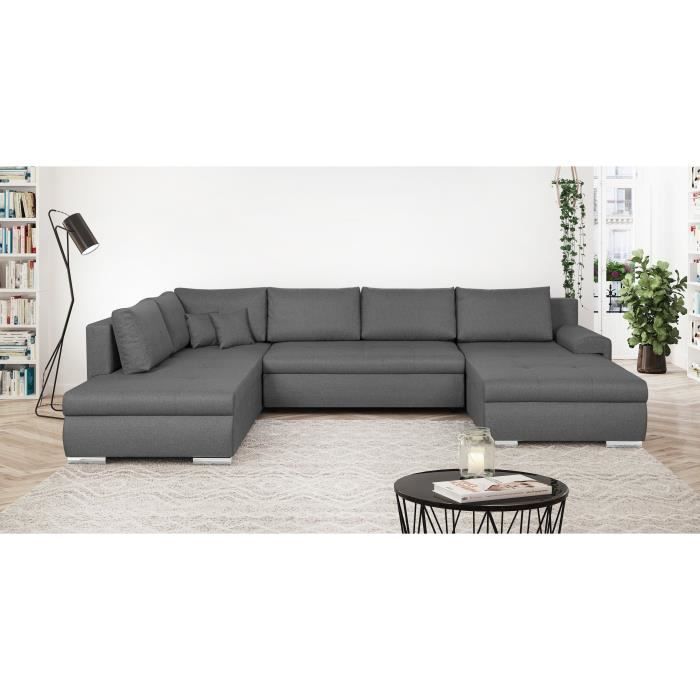 CanapÈ d'angle panoramique convertible - 7 places - INDIAN - Tissu 100% polyester - Gris - L360 x P228 cm