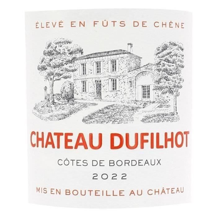 Château Dufilhot 2023 Côtes de Bordeaux - Vin rouge lot de 6 bouteilles en Caisse bois