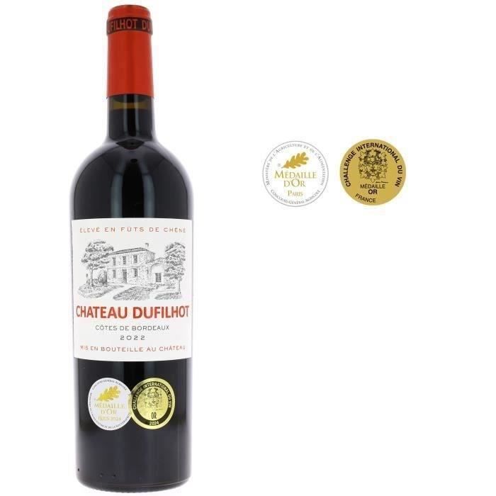 Château Dufilhot 2023 Côtes de Bordeaux - Vin rouge lot de 6 bouteilles en Caisse bois