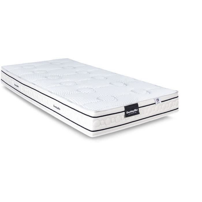 Matelas 90x190 marque DUNLOPILLO - Hauteur 21 cm Latex - Aération naturelle - 7 zones- Soutien Équilibré - Fabriqué en France