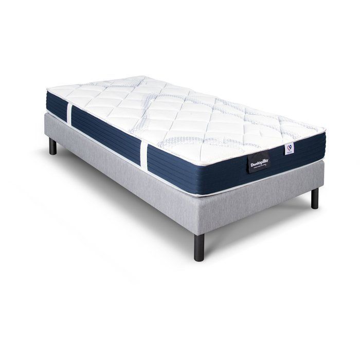 Ensemble matelas sommier 90x190 marque DUNLOPILLO - Hauteur 18 cm - Mousse Aérial - Soutien Ferme - Fabriqué en France