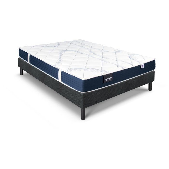 Ensemble matelas sommier 140x190 marque DUNLOPILLO - Hauteur 18 cm - Mousse Aérial - Soutien Ferme - Fabriqué en France