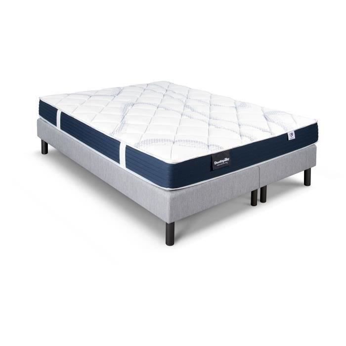 Ensemble matelas sommier 160x200 (2x80) marque DUNLOPILLO - Hauteur 18 cm - Mousse Aérial - Soutien Ferme - Fabriqué en France