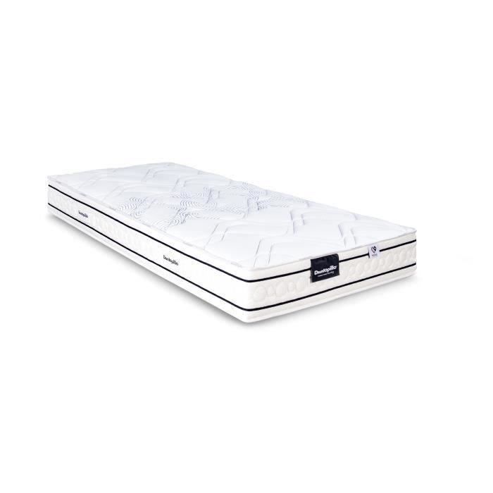 Ensemble matelas sommier 90x200 marque DUNLOPILLO - Hauteur 20 cm - Ressorts ensachés -5 zones - Equilibré - Fabriqué en France