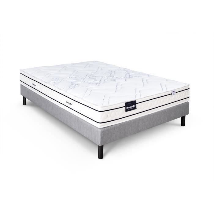 Ensemble matelas sommier 140x190 marque DUNLOPILLO - Hauteur 20 cm - Ressorts ensachés -5 zones - Equilibré - Fabriqué en France