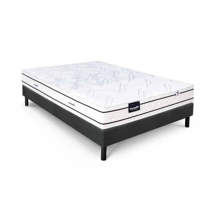 Ensemble matelas sommier 160x200 marque DUNLOPILLO - Hauteur 20 cm - Ressorts ensachés -5 zones - Equilibré - Fabriqué en France