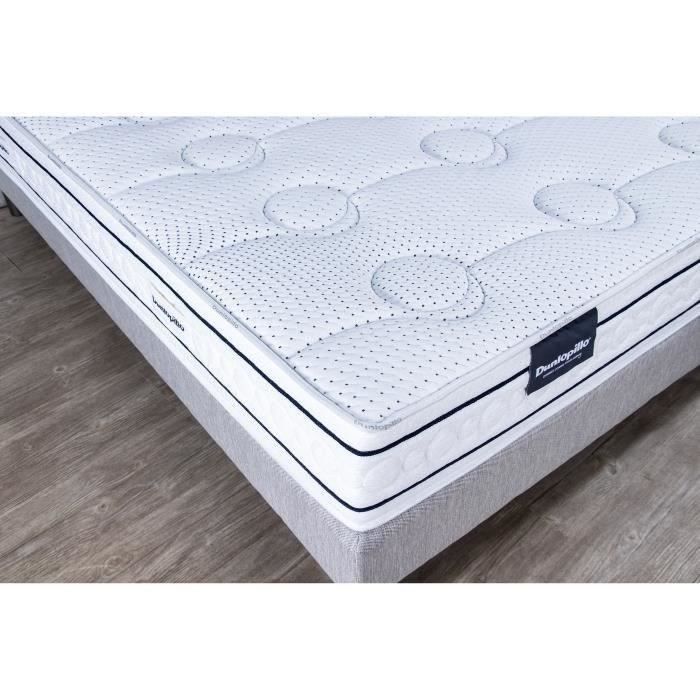 Ensemble matelas sommier 90x190 marque DUNLOPILLO Hauteur 21 cm - Latex - Aération -7 zones- Soutien Équilibré - Fabriqué en France
