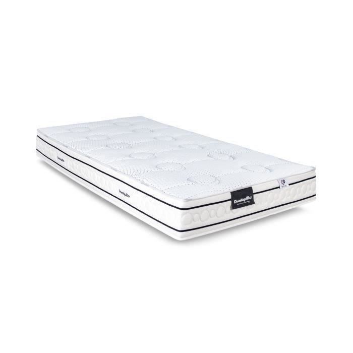 Ensemble matelas sommier 90x200 marque DUNLOPILLO Hauteur 21 cm - Latex - Aération -7 zones- Soutien Équilibré - Fabriqué en France