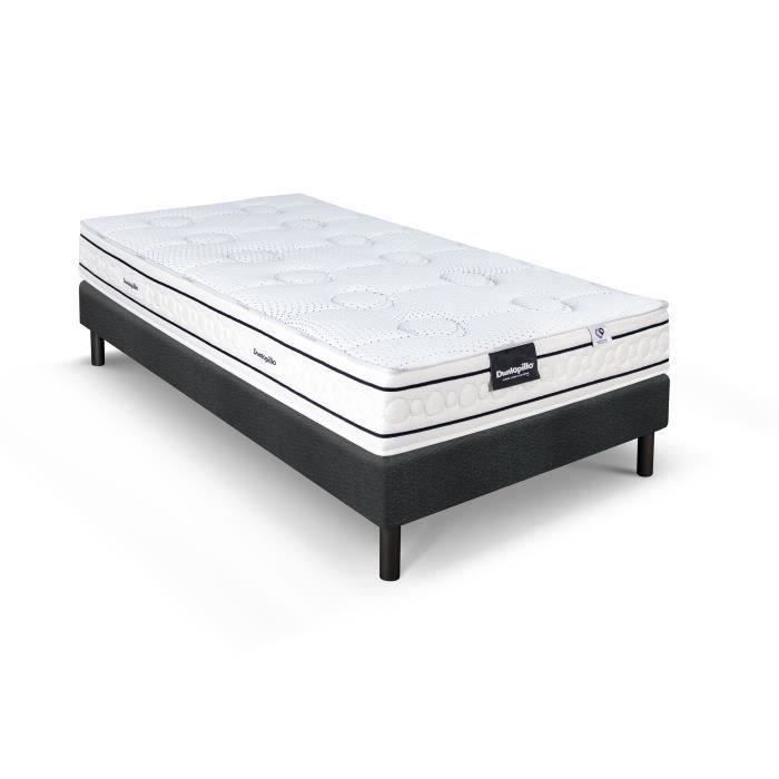 Ensemble matelas sommier 90x200 marque DUNLOPILLO Hauteur 21 cm - Latex - Aération -7 zones- Soutien Équilibré - Fabriqué en France