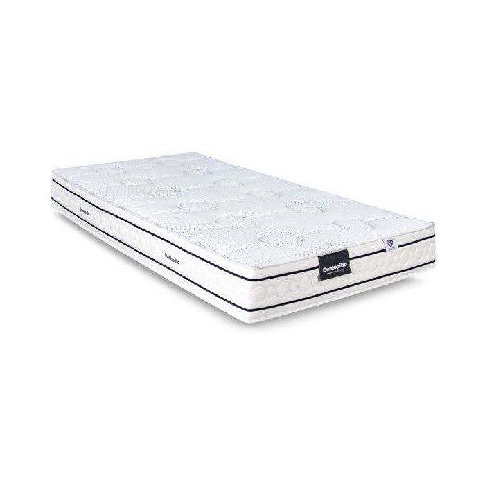 Ensemble matelas sommier 90x200 marque DUNLOPILLO Hauteur 21 cm - Latex - Aération -7 zones- Soutien Équilibré - Fabriqué en France