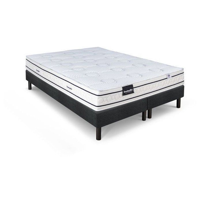 Ensemble matelas sommier 160x200 (2x80)marque DUNLOPILLO Hauteur 21 cm- Latex -7 zones - Soutien Équilibré - Fabriqué en France