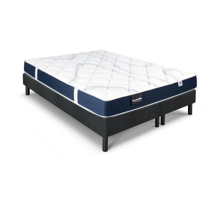 Ensemble matelas sommier 160x200 (2x80) marque DUNLOPILLO - Hauteur 18 cm - Mousse Aérial - Soutien Ferme - Fabriqué en France